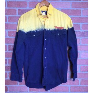 Vintage Wrangler Western Tie-Dye Shirt Size M Yellow & Blue Cotton Long Sleeve